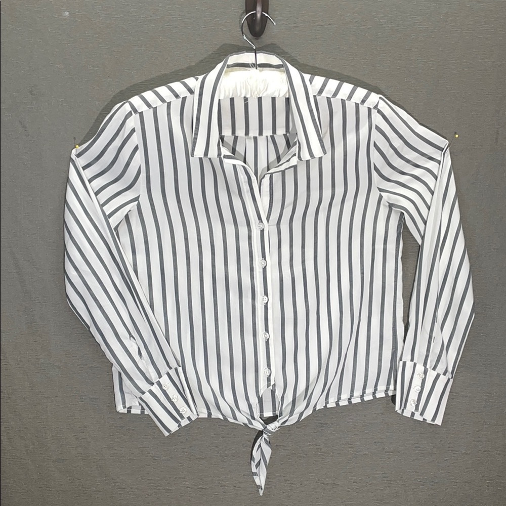 Cloth & Stone Black‎ and White Notched Collar Button Down Shirt